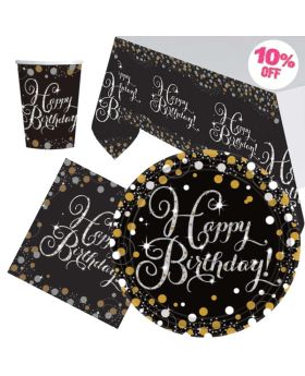 Gold Sparkling Celebration Happy Birthday Party Tableware for 8
