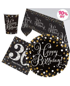 Gold Sparkling Celebration 30th Birthday Party Tableware Pack for 8