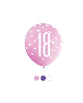 Glitz Pink Age 18 Latex Balloons 12", pk6