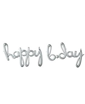 "Happy B-Day" Phrase Silver Foil Balloon 88cm x 63cm