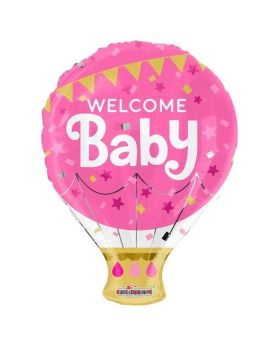 Welcome Baby Girl Hot Air Foil Balloon 18"