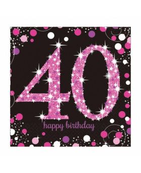 Pink Sparkling Celebration 40th Birthday Luncheon Napkins 33cm x 33cm, pk16