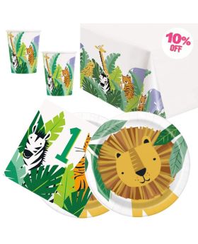 Animal Safari 1st Birthday Party Tableware Pack for 16