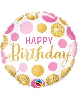 Pink & Gold Dots Happy Birthday Foil Balloon 18"