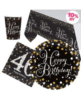 Gold Sparkling Celebration 40th Birthday Party Tableware Pack for 8
