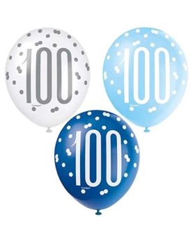 Glitz Blue Age 100 Latex Balloons 12", pk6