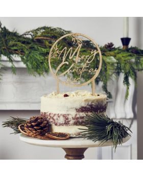 Wooden 'Merry Christmas' Cake Topper