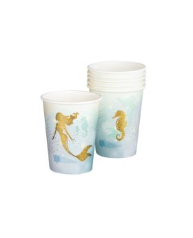 Gold Glitter Mermaid Cups 200ml, pk6