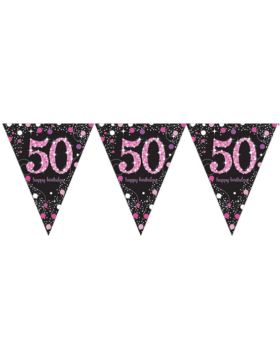Pink Sparkling Celebration 50th Birthday Flag Banner 4m