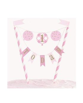 Pink Gingham 1st Birthday Party Cake Topper