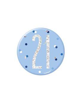 Glitz Blue Age 21 Badge 7.5cm