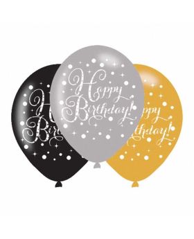 6 Gold Sparkling Celebration Happy Birthday Latex Balloons 11"