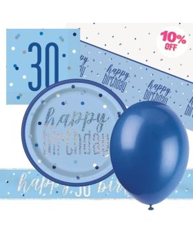 Glitz Blue 30th Birthday Party Tableware Pack for 8
