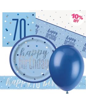 Glitz Blue 70th Birthday Party Tableware Pack for 8