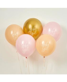 Pink, Nude & Gold Baby Girl Latex Balloons 12", pk5