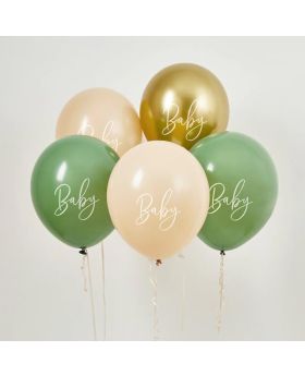 Sage, Nude & Gold Baby Latex Balloons 12", pk5