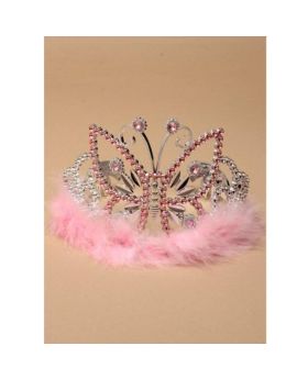 Silver Plastic Butterfly Tiara with Pink Stones