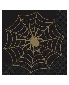 Black & Gold Spider Web Napkins 33cm x 33cm, pk16