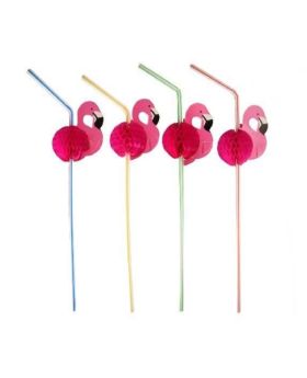 Flamingo Plastic Straws, pk12