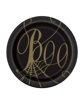 Black & Gold Spider Web Dessert Plates 17cm, pk8