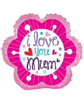 I Love You Mum Flower Foil Balloon 18"