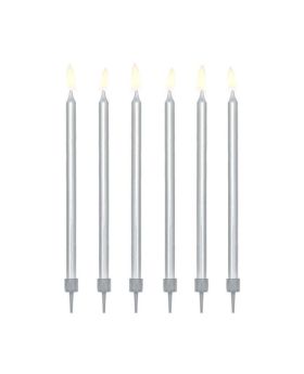 Silver Tall Birthday Candles 12.5cm, pk12