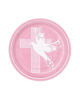 8 Dove Cross Pink Party Plates