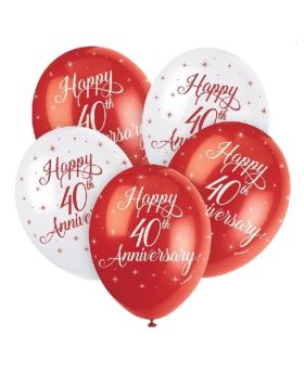 Happy 40th Anniversary Latex Balloons 12", pk5