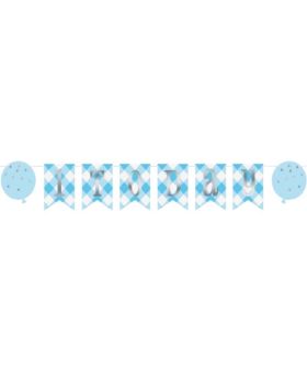 Blue Gingham 1st Birthday Party Pennant Banner 1.8m