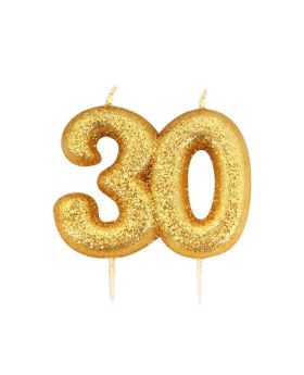 Age 30 Glitter Numeral Moulded Candle Gold