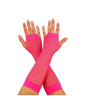 Neon Pink Fishnet Gloves, Long