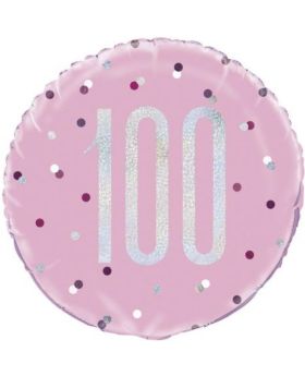 Glitz Pink Age 100 Foil Balloon 18"