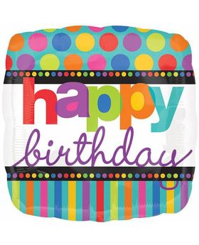 Happy Birthday Dots & Stripes Foil Balloon 18"