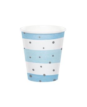 Blue and Silver Baby Shower Party Cups 256ml, pk8