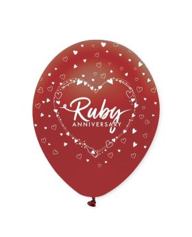 Ruby Anniversary Latex Balloons 12", pk6