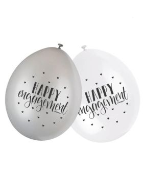 White & Silver Engagement Latex Balloons 9", pk10