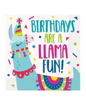 Llama Birthday Party Napkins 33cm x 33cm, pk16