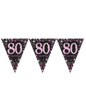 Pink Sparkling Celebration 80th Birthday Flag Banner 4m