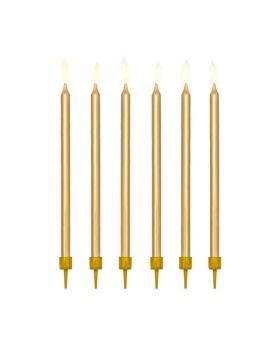 Gold Tall Birthday Candles 14cm, pk12