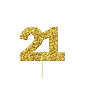 Glitter Gold 21 Numeral Cupcake Toppers, pk12