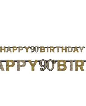 Gold Sparkling Celebration 90th Happy Birthday Prismatic letter Banner 2.1m x 17cm