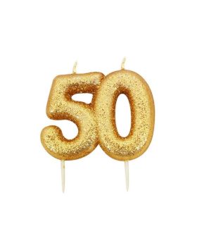 Age 50 Glitter Numeral Moulded Candle Gold