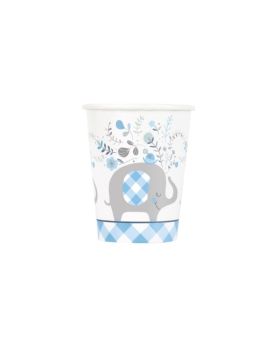 Blue Floral Elephant Baby Shower Cups 270ml, pk8