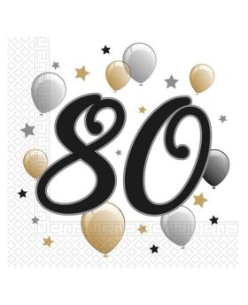 Milestone 80th Birthday Party Napkins 33cm x33cm, pk20