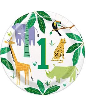 Animal Safari 1st Birthday Party Plates 23cm, pk8