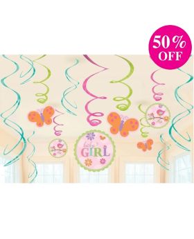 12 Tweet Baby Girl Pink Baby Shower Swirl Decorations