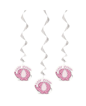 Umbrellaphants Pink Baby Shower Hanging Swirl Decorations