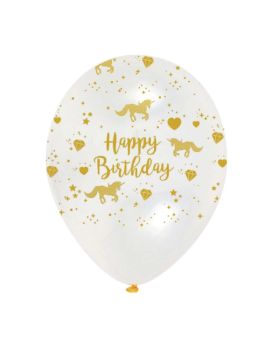 6 Unicorn Sparkle Crystal Clear Latex Balloon 12"