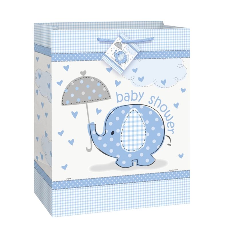 Boy Teddy Bear Blue Balloon Baby Shower Large Gift Bag | Zazzle