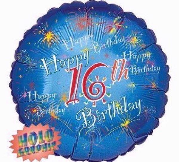 Happy 16th Birthday Holographic Foil Balloon 18